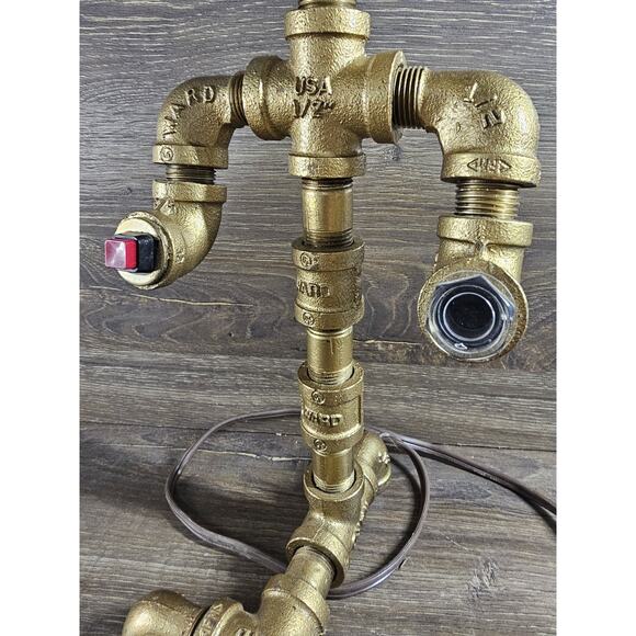 Industrial Steampunk Pipe Lamp Handmade Brass Fittings Desk Light Vintage Style - Picture 5 of 10